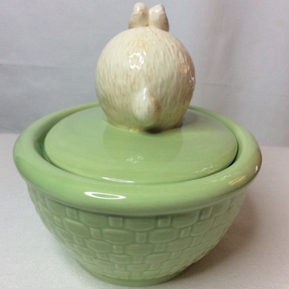 VTG Hallmark bunny rabbit green weaved ceramic basket - Picture 6 of 8